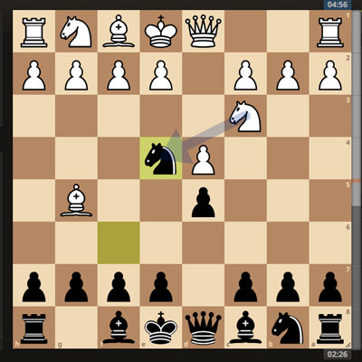Позиция после 3-го хода черных 3. ... Кe4.