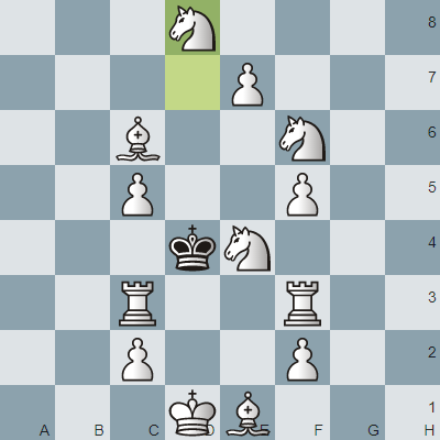 Позиция после первого хода белых. 1.d8=N