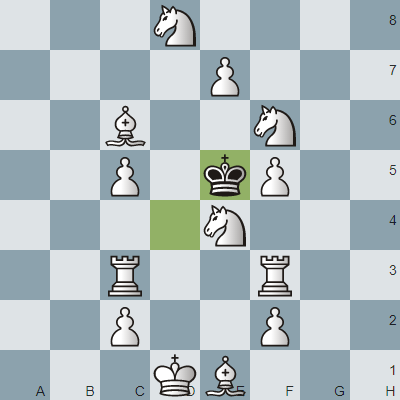 Позиция после первого хода черных. 1.d8=N Ke5