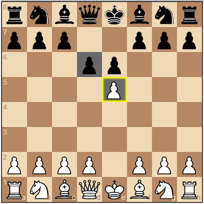 Белая пешка e5 может съесть черную пешку на d6.