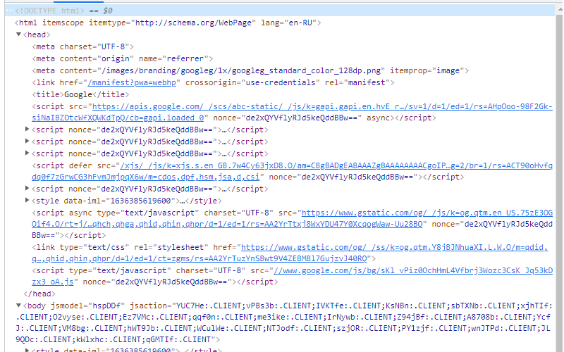 HTML код google.com по состоянию на 20211108.