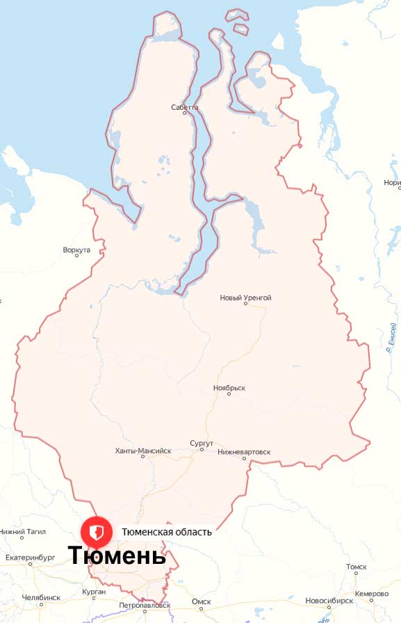 Тюменская область (Ханты-Мансийский - Югра АО, Ямало-Ненецкий АО). Кликните для просмотра карты в отдельном окне.