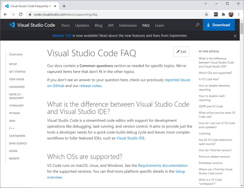 Visual Studio Code. Раздел FAQ.