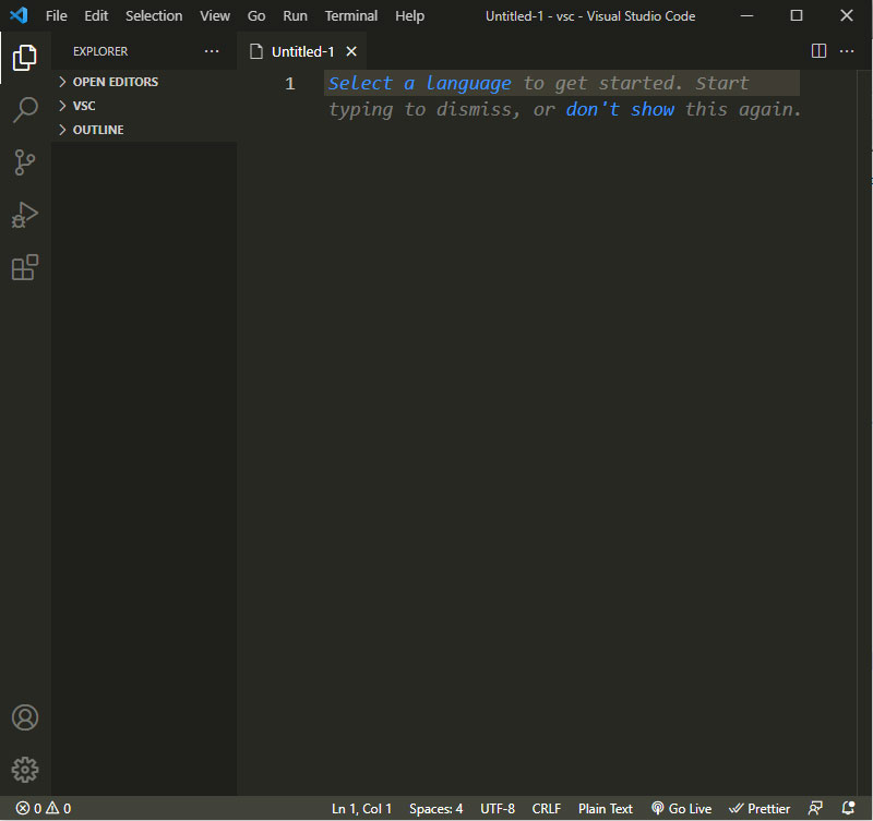 Visual Studio Code. Нажимаем Select a Language.
